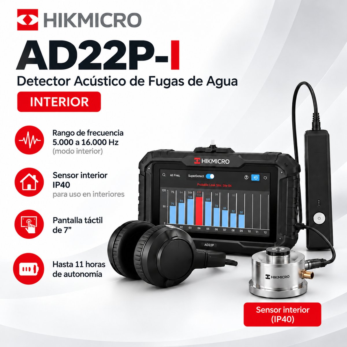 Detector Acústico de Fugas de Agua HIKMICRO AD22P-I para Interiores